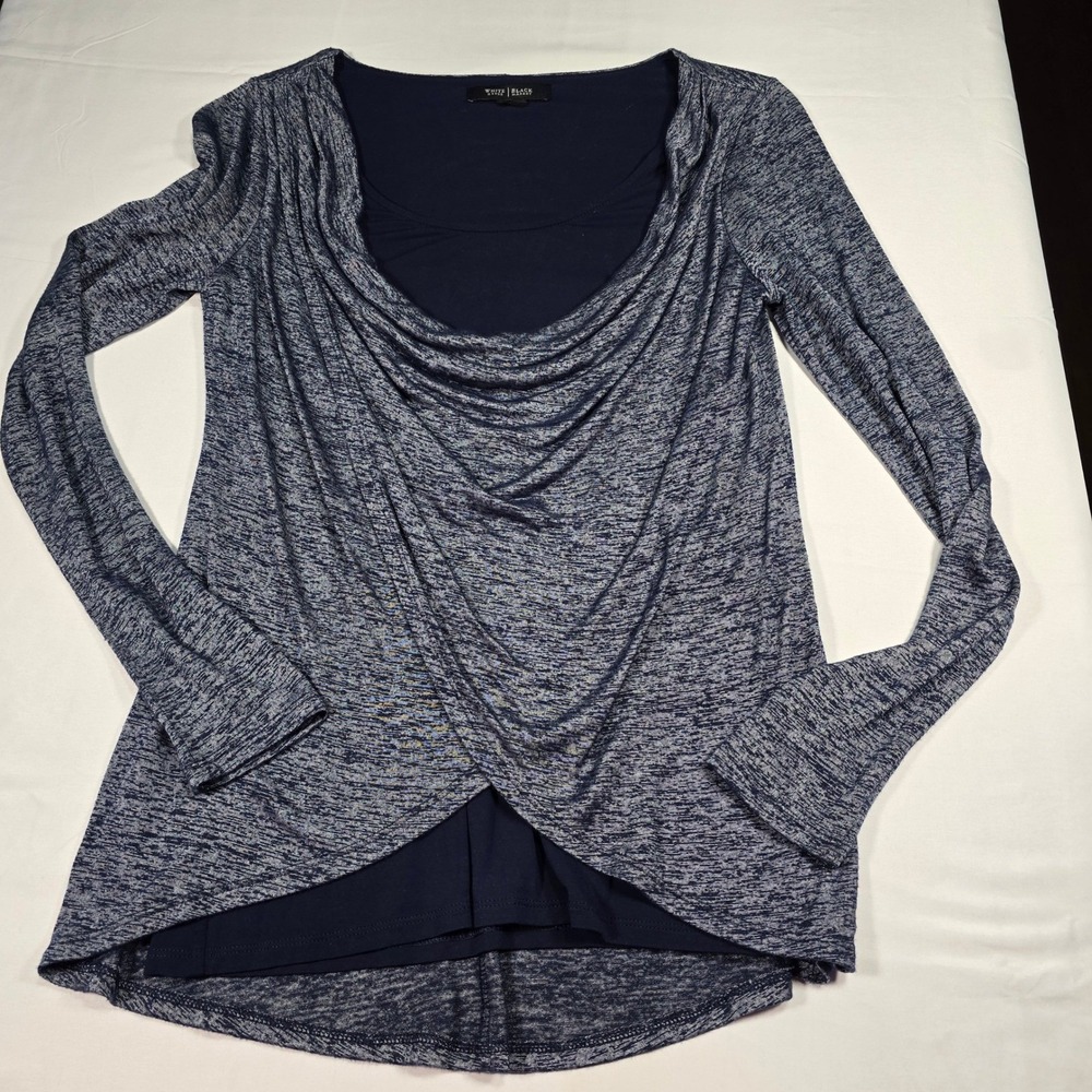 White House Black Market Navy Space Dye Layered Cowl Neck Top Womens Small